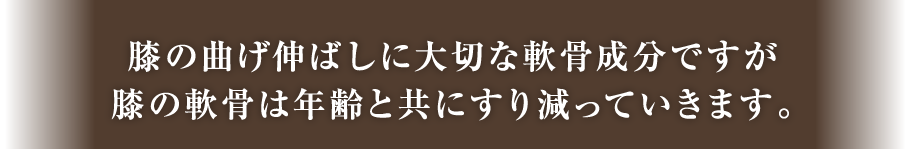 膝の曲げ伸ばしに大切な軟骨成分ですが膝の軟骨は年齢と共にすり減っていきます。